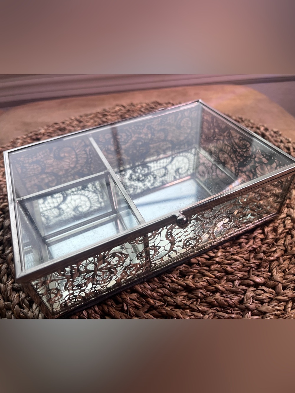 Decorative Glass and Silver Jewelry Organizer Tray - Silver